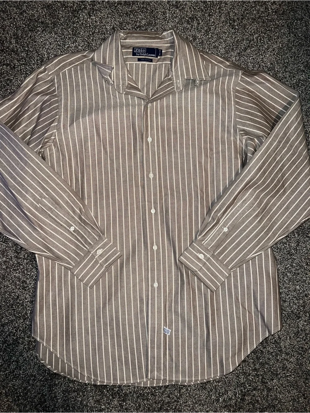 Polo by Ralph Lauren Brown and White Striped Dress Shirt